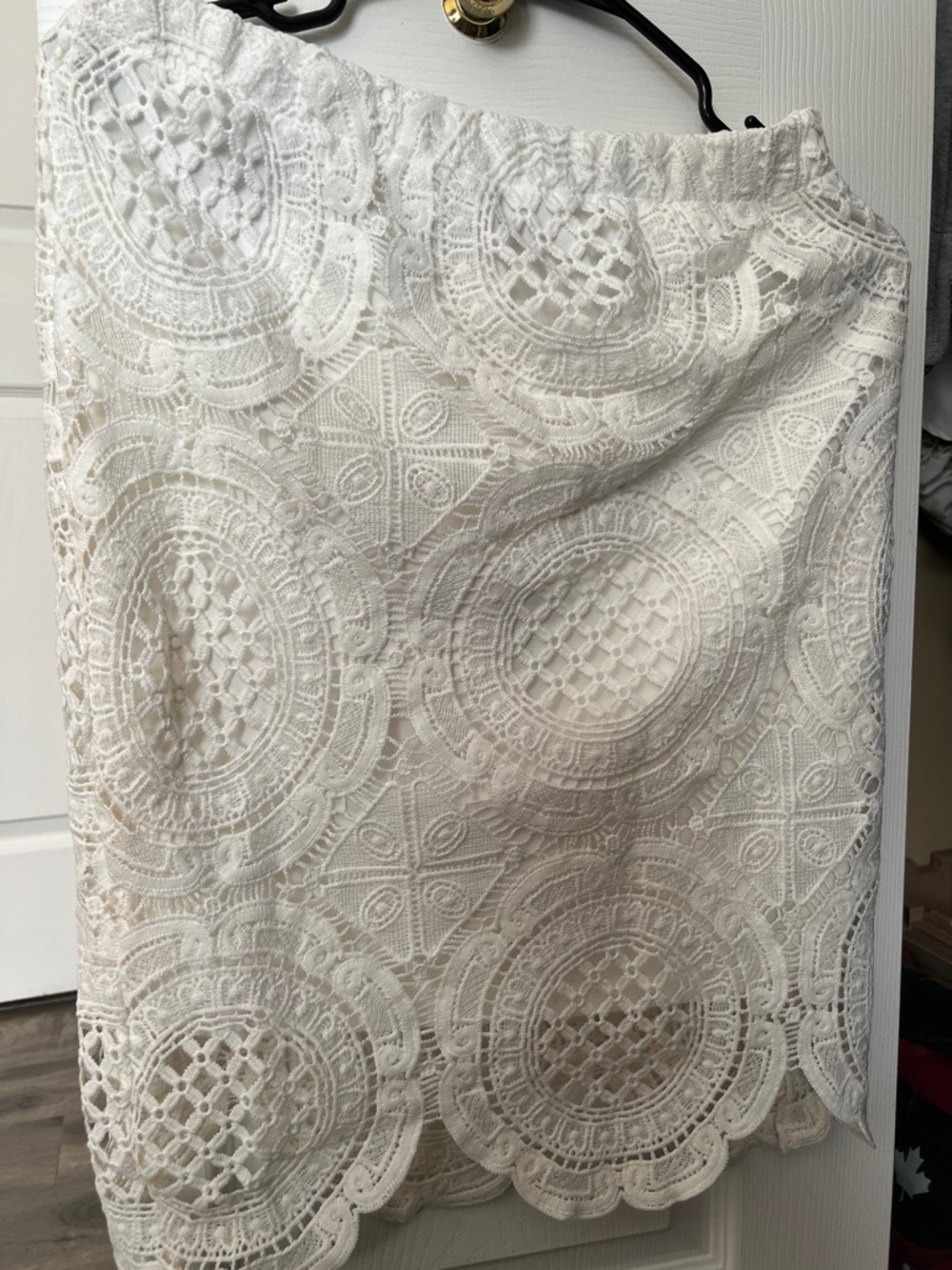 Crochet Lace Midi Skirt in Cream